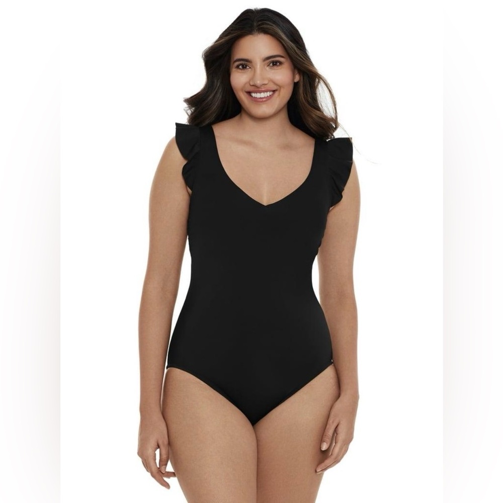 Time and Tru Black Ruffle One Piece Swimsuit XS  M NWT